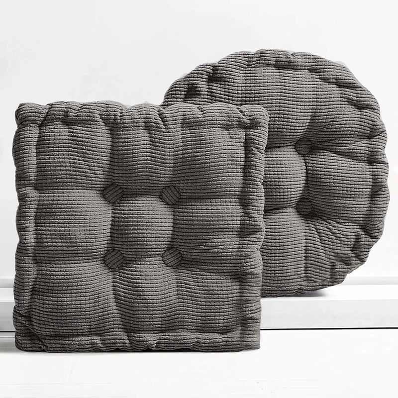 Gfobip Large Square and Round Floor Pillows for Adults 2 Pack Meditation Floor Pillow Dark Grey Corduroy Floor Seat Pillows Cushion for Living Room Balcony Tatami Yoga,18x18 Inch - Image 1